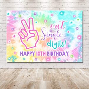 MEHOFOND 7x5ft Girl Happy 10th Birthday Out Single Digits Backdrop for Tie Dye Rainbow It's My 10 Years Old Bday Background Decorations Banner Photo Booth Props