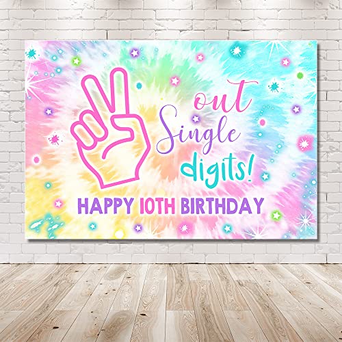 MEHOFOND 7x5ft Girl Happy 10th Birthday Out Single Digits Backdrop for Tie Dye Rainbow It's My 10 Years Old Bday Background Decorations Banner Photo Booth Props