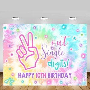 MEHOFOND 7x5ft Girl Happy 10th Birthday Out Single Digits Backdrop for Tie Dye Rainbow It's My 10 Years Old Bday Background Decorations Banner Photo Booth Props