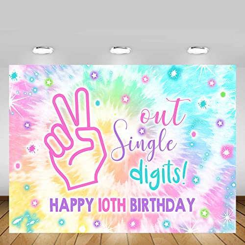 MEHOFOND 7x5ft Girl Happy 10th Birthday Out Single Digits Backdrop for Tie Dye Rainbow It's My 10 Years Old Bday Background Decorations Banner Photo Booth Props