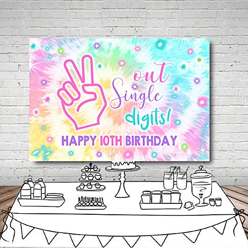 MEHOFOND 7x5ft Girl Happy 10th Birthday Out Single Digits Backdrop for Tie Dye Rainbow It's My 10 Years Old Bday Background Decorations Banner Photo Booth Props