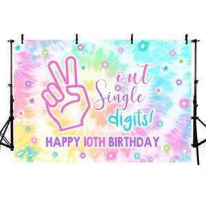 MEHOFOND 7x5ft Girl Happy 10th Birthday Out Single Digits Backdrop for Tie Dye Rainbow It's My 10 Years Old Bday Background Decorations Banner Photo Booth Props