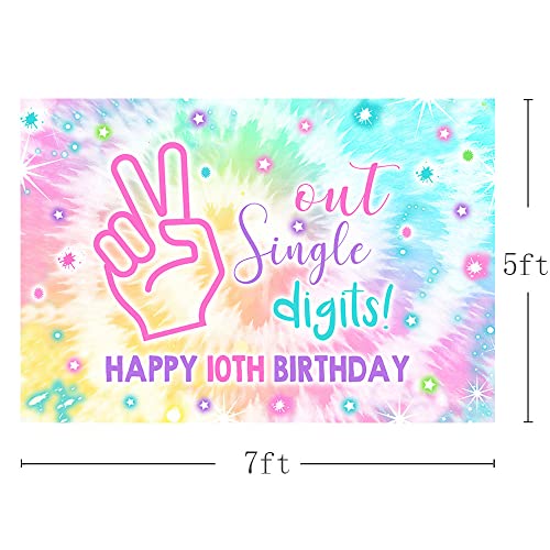 MEHOFOND 7x5ft Girl Happy 10th Birthday Out Single Digits Backdrop for Tie Dye Rainbow It's My 10 Years Old Bday Background Decorations Banner Photo Booth Props