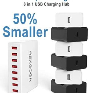 USB Charging Station, RENGOGA 50W/10A USB Charger 8-Ports USB Charging Hub, Multi USB Charger Block for Multilple Devices, iPhone 13 12 11 Pro Max,iPad Air, Samsung Galaxy S21 S20, Tablet-White