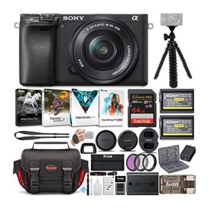 sony a6400 mirrorless digital camera and 16-50mm lens bundle with 64 gb sdxc card, filter kit, batteries and charger set, corel software suite, messenger bag and accessories (8 items)
