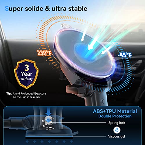 7" Magnetic Car Phone Holder, Windshield Dashboard Phone Holder Car, Gooseneck Suction Phone Car Mount with Multiple N52 Magnets, Designed for iPhone 13 Series, Compatible with Most Smartphones.