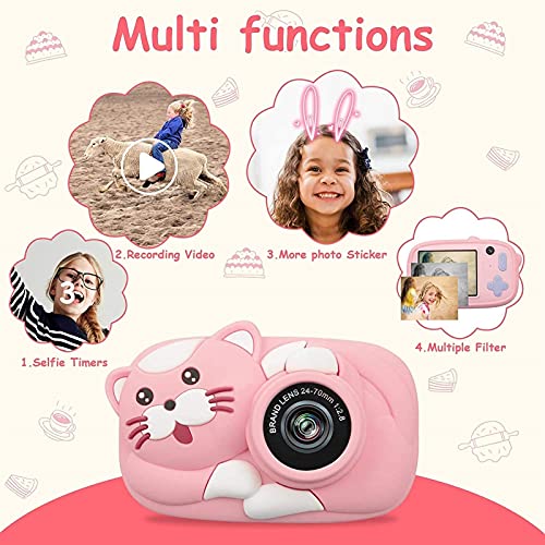 GIENEX Kids Selfie Camera, Christmas Birthday Gifts for Girls Age 3-12, Children Digital Cameras 1080P 2 Inch Toddler, Portable Toy for 3 4 5 6 7 8 9 10 Year Old Girls