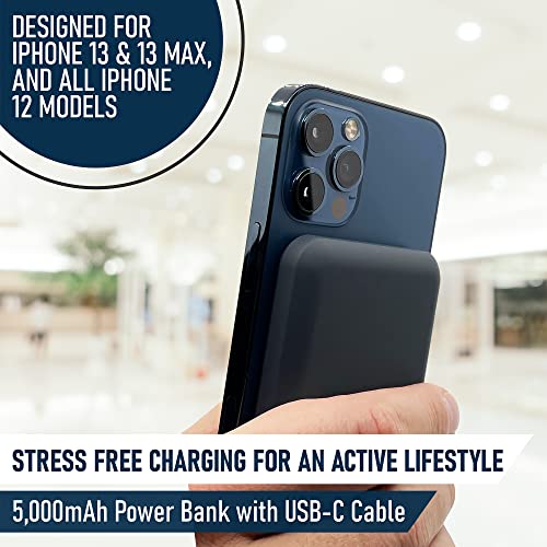 AMP PAK Magnetic Power Bank Wireless Portable Charger for iPhone, 5000mAh 15W Fast Wireless Charger for Cordless Rush Charge, Compatible with MagSafe Magnetic Cases and Qi Enabled Devices (Black)