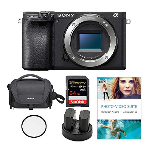 Sony Alpha a6400 24.2MP Mirrorless Digital Camera (Body Only) Bundled with Corel Photo Software, Koah Power Kit, Carrying Case, 64GB SDXC Card, and Accessories (6 Items)