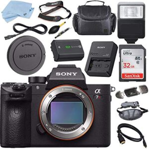 sony a7r iii 42.4mp full-frame mirrorless interchangeable lens camera (body only) + slave flash + 32gb memory + deluxe bag + professional accessories