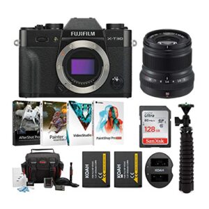 fujifilm x-t30 mirrorless camera body (black) with xf 50mm f2 lens accessory bundle with sandisk 128gb ultra uhs-i, 2 np-w126 & dual charger,tripod and deluxe photo software