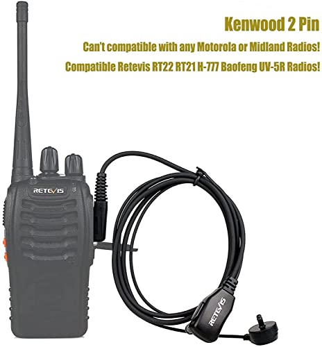 Retevis RT22 Walkie Talkie Earpiece 2 Pin Acoustic Tube Headset with Mic PTT Compatible RT15 RT21 H-777 RT68 Baofeng UV-5R BF-888S Two Way Radios (2 Pack)