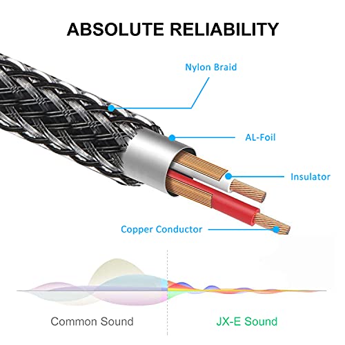 JX-E 3.5mm to 1/4 Adapter, 1/8 to 1/4 Stereo Cable, 3.5mm TRS to Dual 6.35mm TS Mono Breakout Cable Y Splitter Adapter Compatible with iPod, CD Player, Multimedia Speaker, Home Stereo System, 6 Feet