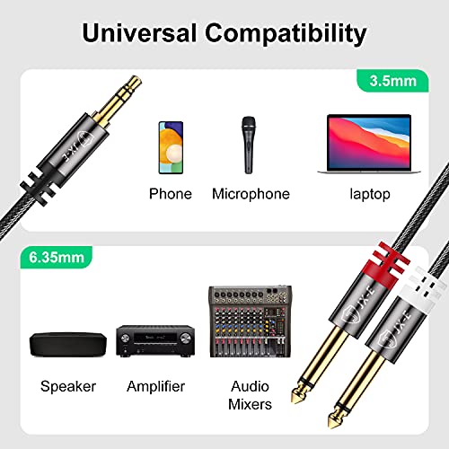 JX-E 3.5mm to 1/4 Adapter, 1/8 to 1/4 Stereo Cable, 3.5mm TRS to Dual 6.35mm TS Mono Breakout Cable Y Splitter Adapter Compatible with iPod, CD Player, Multimedia Speaker, Home Stereo System, 6 Feet