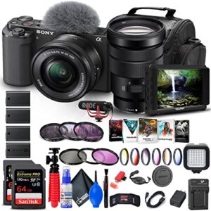 sony zv-e10 mirrorless camera with 16-50mm lens (black) (ilczv-e10l/b) + sony 18-105mm lens + 4k monitor + pro mic + 2 x 64gb memory card + color filter kit + filter kit + more (renewed)