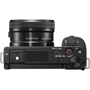 Sony ZV-E10 Mirrorless Camera with 16-50mm Lens (Black) (ILCZV-E10L/B) + Sony 18-105mm Lens + 4K Monitor + Pro Mic + 2 x 64GB Memory Card + Color Filter Kit + Filter Kit + More (Renewed)