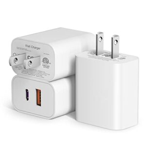 [3 pack] usb c wall charger, 20w dual port pd power adapter fast charging block for iphone 14/14 pro/14 pro max/14 plus/13/12/11, xs/xr/x, ipad pro, google pixel, samsung galaxy and more