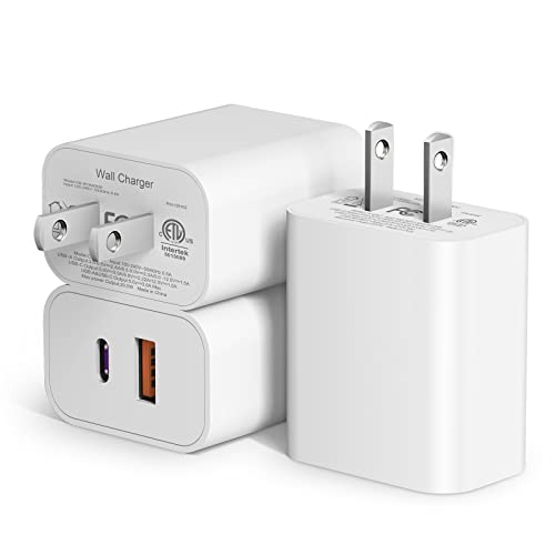 [3 Pack] USB C Wall Charger, 20W Dual Port PD Power Adapter Fast Charging Block for iPhone 14/14 Pro/14 Pro Max/14 Plus/13/12/11, XS/XR/X, iPad Pro, Google Pixel, Samsung Galaxy and More