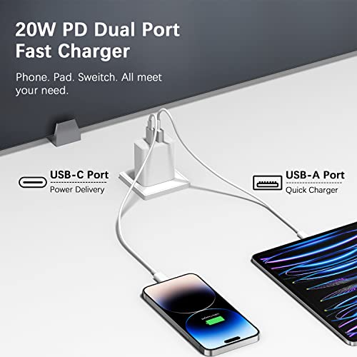 [3 Pack] USB C Wall Charger, 20W Dual Port PD Power Adapter Fast Charging Block for iPhone 14/14 Pro/14 Pro Max/14 Plus/13/12/11, XS/XR/X, iPad Pro, Google Pixel, Samsung Galaxy and More