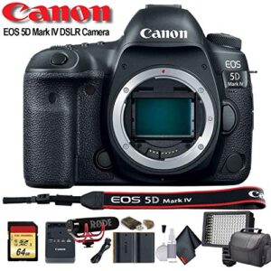 Canon EOS 5D Mark IV DSLR Camera (1483C002) W/Bag, Extra Battery, LED Light, Mic, Filters and More - Advanced Bundle (Renewed)