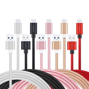 tranesca 5 pack 6ft data cable fast usb type c phone charger cord for samsung galaxy s10 s10+ s9 s8 plus note 9 8, lg v20 g5 g6 v30, htc, google pixel 3a xl, moto x4/z2,and more
