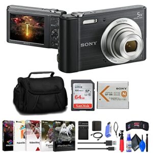 sony cyber-shot dsc-w800 digital camera (black) (dscw800/b) + case + 64gb card + card reader + flex tripod + memory wallet + cleaning kit (renewed)