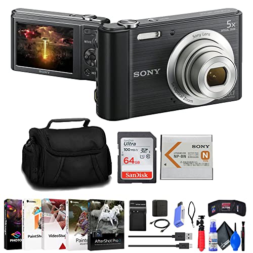 Sony Cyber-Shot DSC-W800 Digital Camera (Black) (DSCW800/B) + Case + 64GB Card + Card Reader + Flex Tripod + Memory Wallet + Cleaning Kit (Renewed)