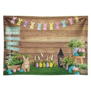 funnytree 8x6ft durable fabric spring happy easter photography backdrop no wrinkles rustic wooden wall background bunny rabbit eggs grass floral baby kids portrait party decor banner photo booth