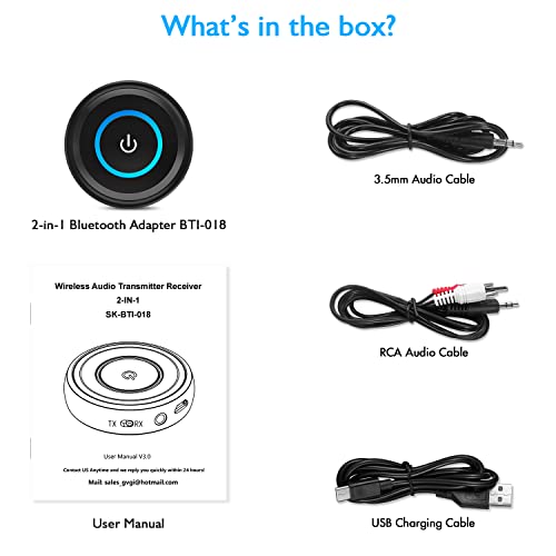 Giveet Bluetooth Transmitter Receiver for TV to Headphones, V5.0 Bluetooth Audio Adapter, 2-in-1 Bluetooth AUX Adapter for PC/Car/MP3/Airplane/Speaker, aptX Low Latency, Pairs 2 Devices Simultaneously