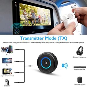 Giveet Bluetooth Transmitter Receiver for TV to Headphones, V5.0 Bluetooth Audio Adapter, 2-in-1 Bluetooth AUX Adapter for PC/Car/MP3/Airplane/Speaker, aptX Low Latency, Pairs 2 Devices Simultaneously