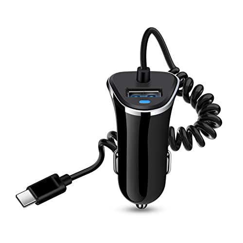 Android Type C Fast Car Charger for Samsung Galaxy S23 A14 A54 Z Fold 4 Z Flip 4 S22 Ultra A53 A13 A03s A32 A52 S21 FE S20,3.4A Fast Car Charging Cigarette Lighter Adapter with 3ft USB C Coiled Cable