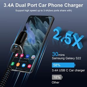 Android Type C Fast Car Charger for Samsung Galaxy S23 A14 A54 Z Fold 4 Z Flip 4 S22 Ultra A53 A13 A03s A32 A52 S21 FE S20,3.4A Fast Car Charging Cigarette Lighter Adapter with 3ft USB C Coiled Cable