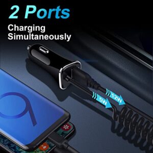 Android Type C Fast Car Charger for Samsung Galaxy S23 A14 A54 Z Fold 4 Z Flip 4 S22 Ultra A53 A13 A03s A32 A52 S21 FE S20,3.4A Fast Car Charging Cigarette Lighter Adapter with 3ft USB C Coiled Cable