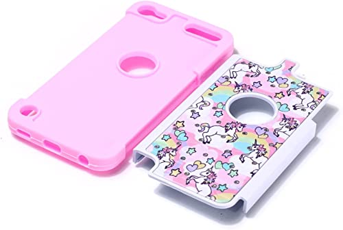 Apple iPod Touch 6,7th Case, iPod 7th Case, Rainbow Unicorn Pattern Shockproof Studded Rhinestone Crystal Bling Hybrid Case Silicone Protective Armor for Apple iPod Touch 6 7th Generation