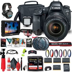 canon eos 6d mark ii dslr camera with 24-105mm f/4l ii lens (1897c009) + 4k monitor + pro mic + pro headphones + 2 x 64gb memory card + color filter kit + case + filter kit + more (renewed)