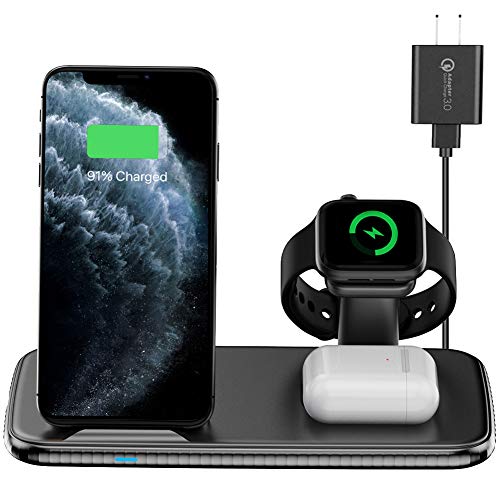 Intoval Wireless Charging Station, for Apple Watch/iPhone/Airpods, iPhone 14/13/12/11/XS/XR/XS/X/8, iWatch 8/Ultra/7/6/SE/5/4/3/2, Airpods Pro2/Pro1/3/2. (V5,Black)