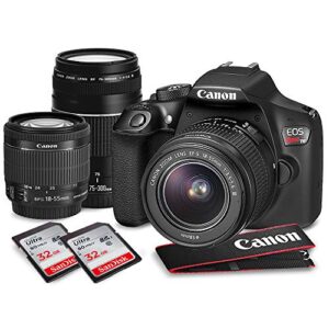 canon eos rebel t6 dslr camera with 18-55mm, ef 75-300mm lens, and deluxe bundle