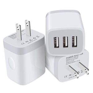 3 port wall charger, 5v 3.1a usb plugs, multiport travel usb wall plug home charging block cube compatible iphone 13 12 11 pro xs max, samsung galaxy s22 s21 fe s10, note 20 10,v35 thinq q7 g7