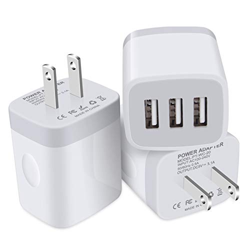 3 Port Wall Charger, 5V 3.1A USB Plugs, MultiPort Travel USB Wall Plug Home Charging Block Cube Compatible iPhone 13 12 11 Pro XS Max, Samsung Galaxy S22 S21 FE S10, Note 20 10,V35 THINQ Q7 G7