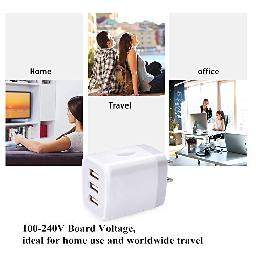 3 Port Wall Charger, 5V 3.1A USB Plugs, MultiPort Travel USB Wall Plug Home Charging Block Cube Compatible iPhone 13 12 11 Pro XS Max, Samsung Galaxy S22 S21 FE S10, Note 20 10,V35 THINQ Q7 G7