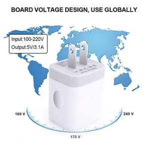 3 Port Wall Charger, 5V 3.1A USB Plugs, MultiPort Travel USB Wall Plug Home Charging Block Cube Compatible iPhone 13 12 11 Pro XS Max, Samsung Galaxy S22 S21 FE S10, Note 20 10,V35 THINQ Q7 G7