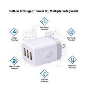 3 Port Wall Charger, 5V 3.1A USB Plugs, MultiPort Travel USB Wall Plug Home Charging Block Cube Compatible iPhone 13 12 11 Pro XS Max, Samsung Galaxy S22 S21 FE S10, Note 20 10,V35 THINQ Q7 G7