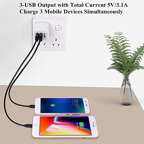 3 Port Wall Charger, 5V 3.1A USB Plugs, MultiPort Travel USB Wall Plug Home Charging Block Cube Compatible iPhone 13 12 11 Pro XS Max, Samsung Galaxy S22 S21 FE S10, Note 20 10,V35 THINQ Q7 G7