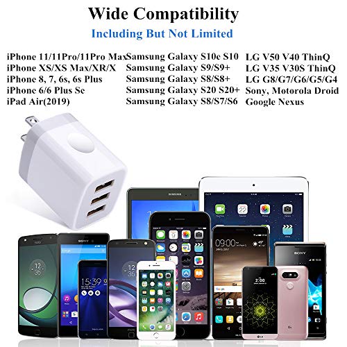 3 Port Wall Charger, 5V 3.1A USB Plugs, MultiPort Travel USB Wall Plug Home Charging Block Cube Compatible iPhone 13 12 11 Pro XS Max, Samsung Galaxy S22 S21 FE S10, Note 20 10,V35 THINQ Q7 G7