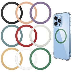 9 pack metal ring sticker for magsafe, magnetic ring for wireless charging magsafe ring, compatible with iphone 13/12/11/x/8 pro/pro max, galaxy s21 car phone mount holder (9 colors)