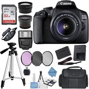 canon eos 2000d (rebel t7) dslr camera w/canon ef-s 18-55mm f/3.5-5.6 zoom lens + case + 32gb memory card + topknotch kit