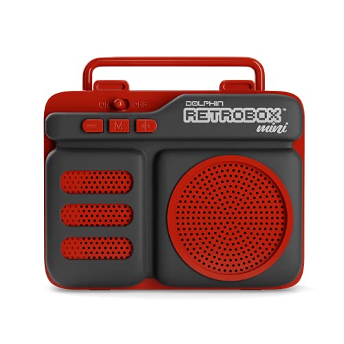 Dolphin Retrobox Mini RTX-10 - Bluetooth Speakers with FM Radio, USB Drive, Micro SD Card MP3 Player, 3.5mm Aux Jack - Rechargeable Music Device, Up to 12 Hours Play Time, 2" Full Range Woofer - Red