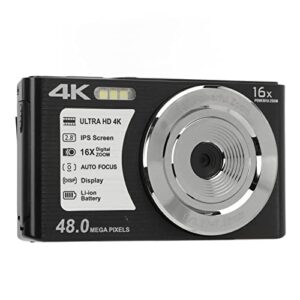 4k digital camera, portable compact camera, 2.8 inch screen, 16x digital zoom, 48 megapixels, 4k video resolution, built in fill flash, suitable for teenage beginners (black)