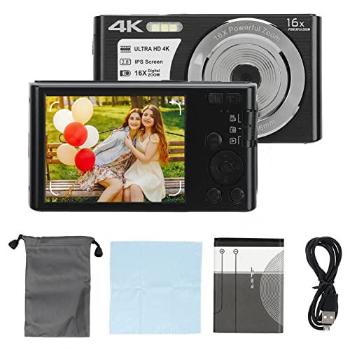 4k Digital Camera, Portable Compact Camera, 2.8 inch Screen, 16X Digital Zoom, 48 Megapixels, 4k Video Resolution, Built in Fill Flash, Suitable for Teenage Beginners (Black)