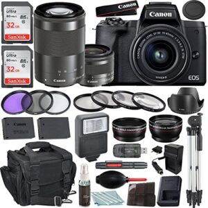 camera bundle for canon eos m50 mark ii mirrorless camera black with ef-m 15-45mm f/3.5-6.3 is stm and 55-200mm f/4.5-6.3 is stm lens + accessories pack (renewed)